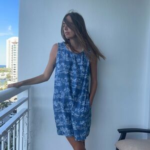 Blue Palm Print Swim Cover-Up